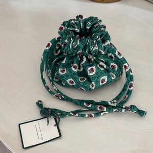 Vera Bradley Rare Retired Greenfield Drawstring Jewelry Pouch with pockets. NWT